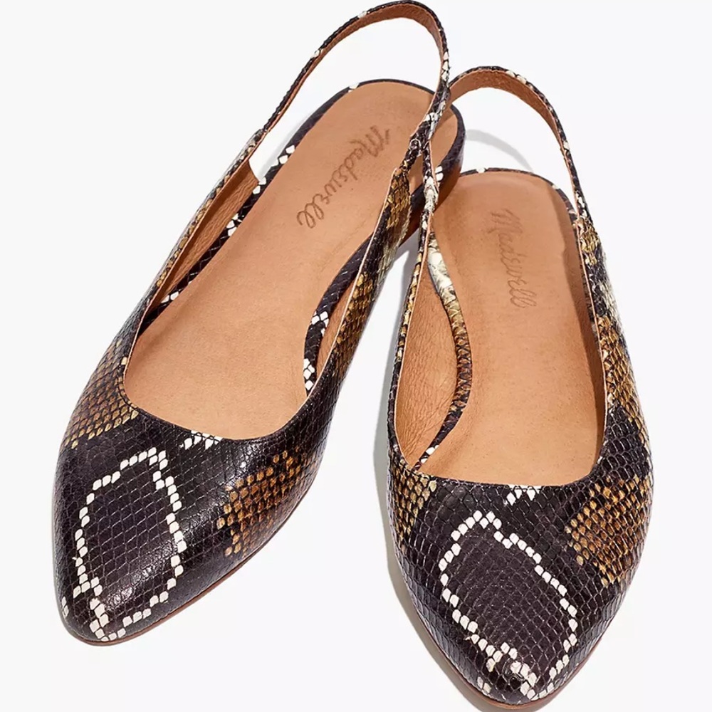 Madewell The Margot Slingback Flat in Snake Embossed Leather size 7.5.